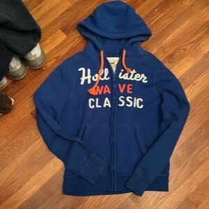 Blue Hollister wave classic vintage zip up hoodie